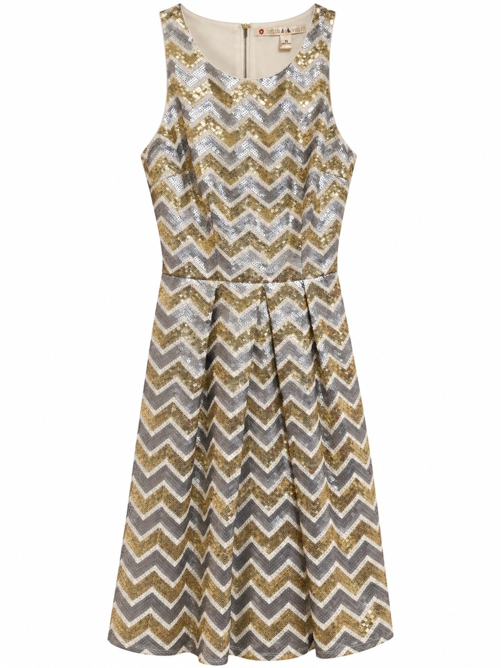 Chelsea & Violet Gold and Silver Chevron Sequin Dress